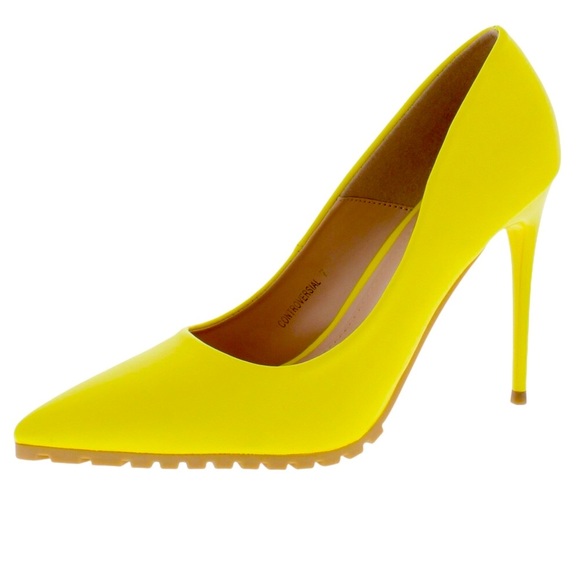 Banana Yellow Pointed Toe Stiletto High Heel Pumps - Picture 4 of 5